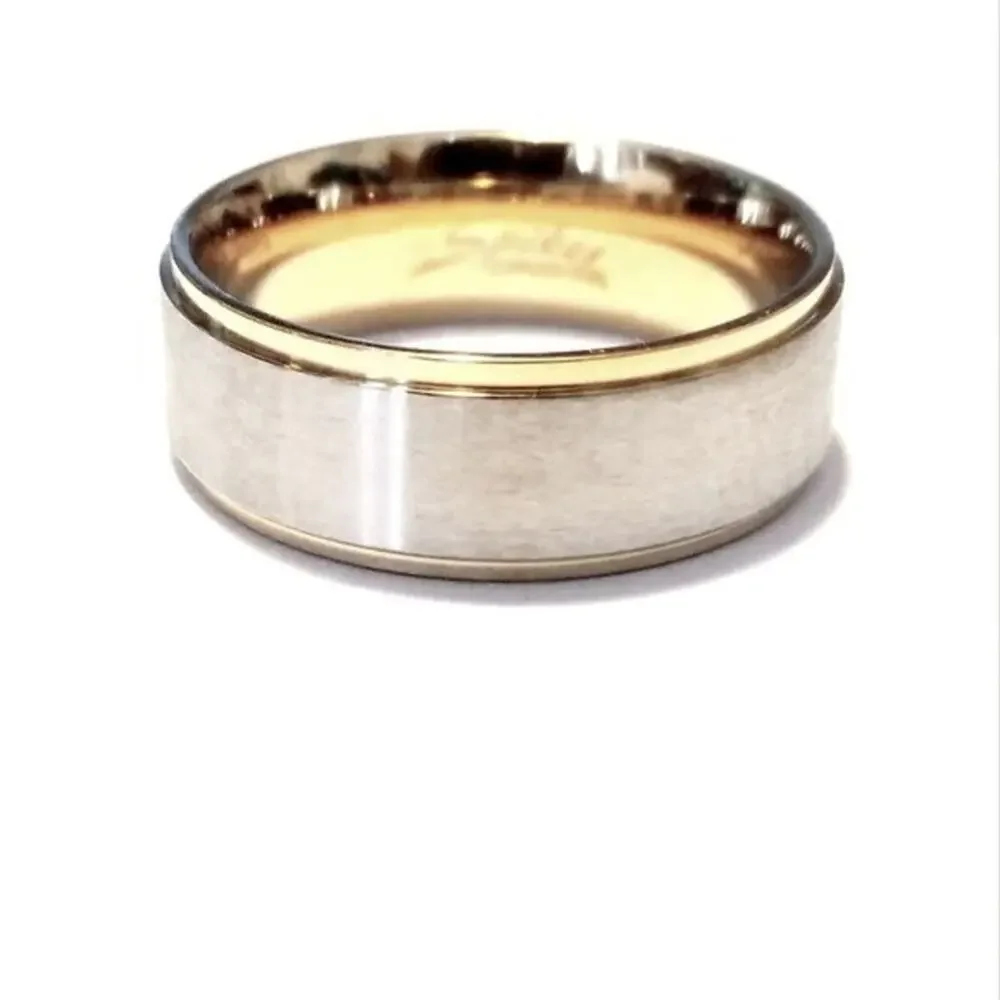 New stainless‎ steel two tone ring size 7